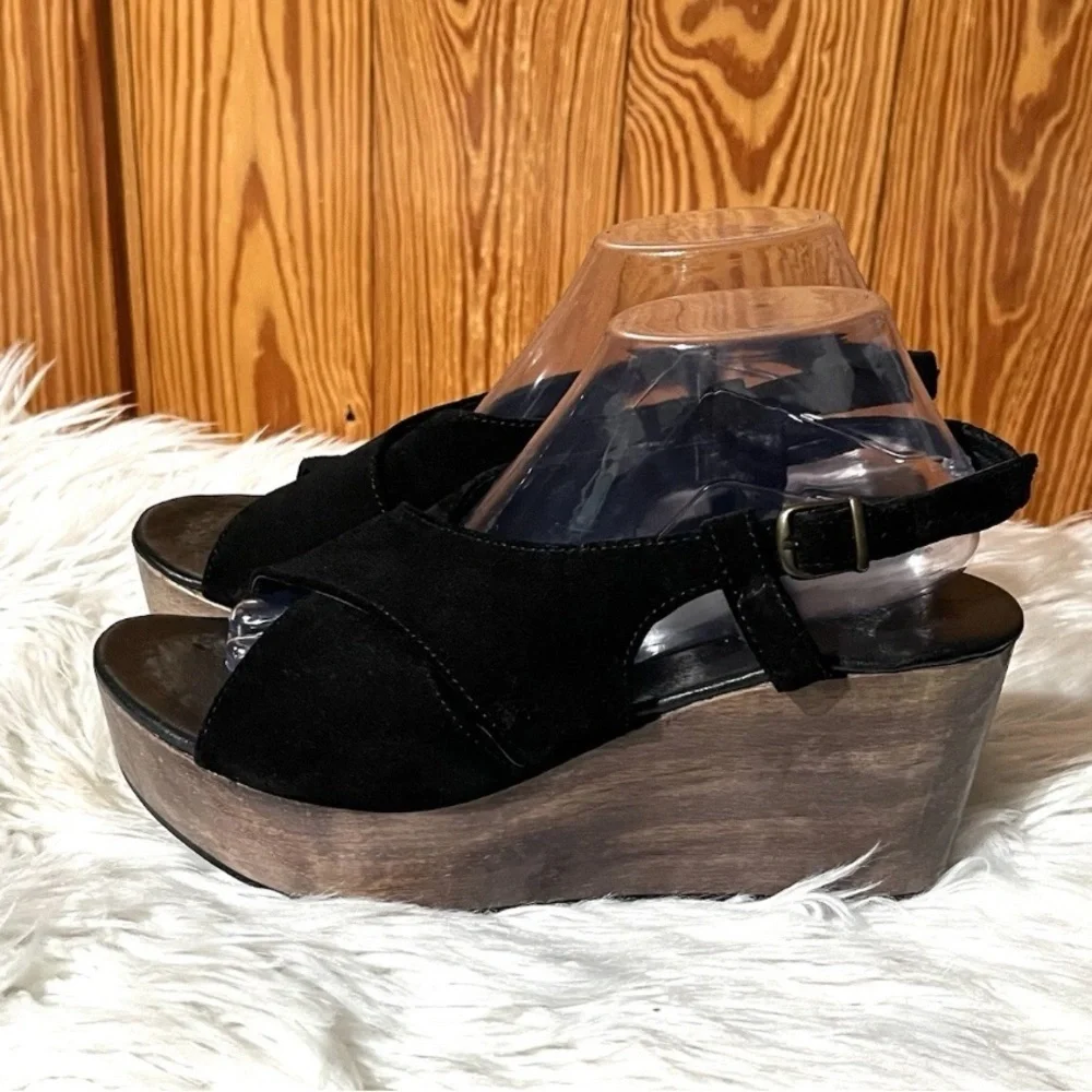 Cordani Josie Black Suede Leather Wedge Platform Sandals